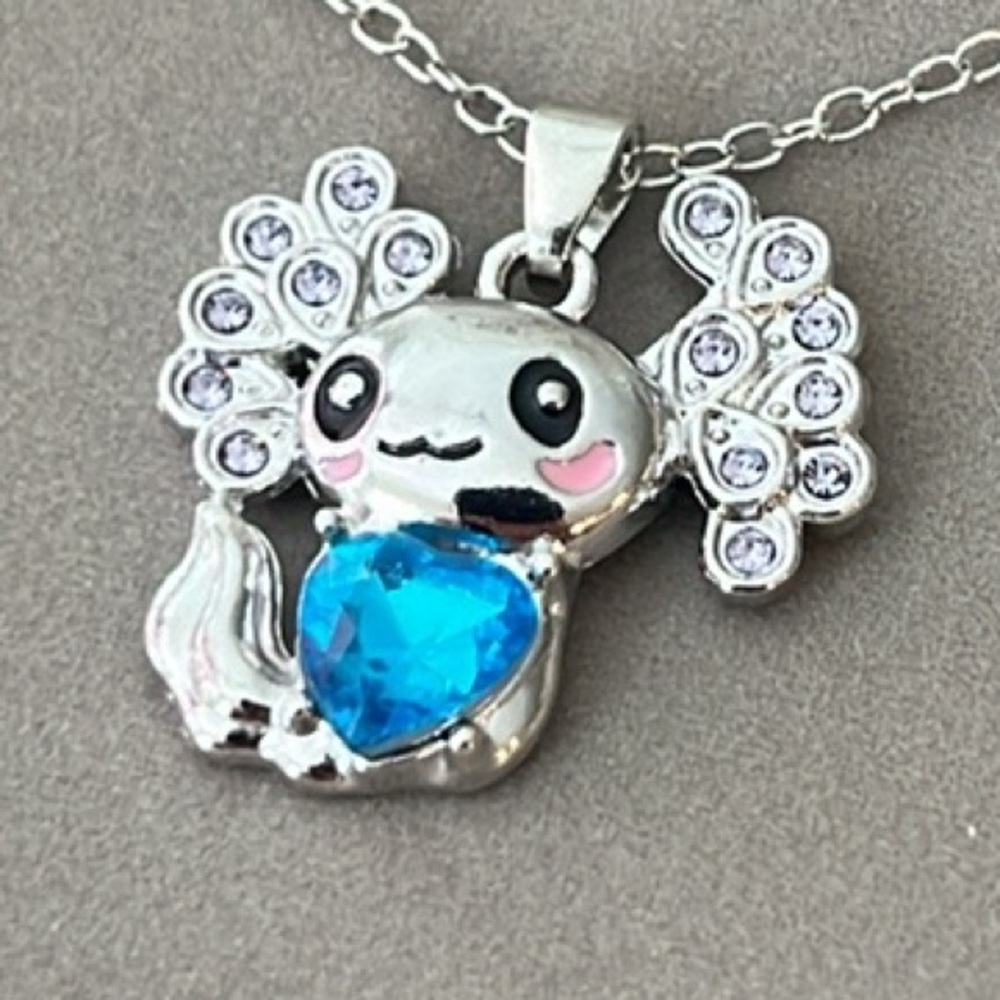 NEW Axolotl Necklace in Silver/Blue Gem - Picture 4 of 9